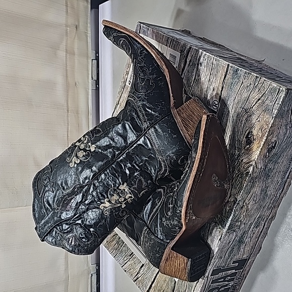 CORRAL C2108 black distressed snip toe cowgirl boots exotic lizard inlay sz 7.5 - Picture 5 of 7